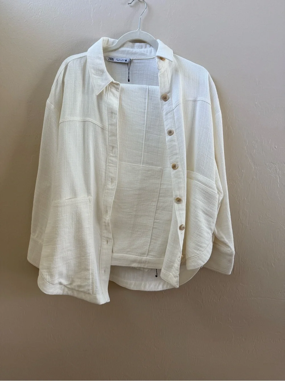 Zara Cream Button-Front Overshirt matching pants